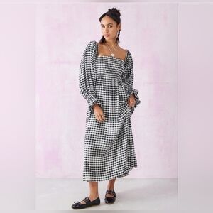 sleeper linenblend gingham atlanta midi dress, medium